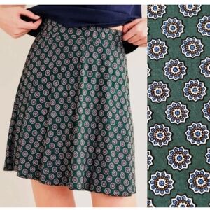 Boden Jersey Mini Skirt Women's Green Sunflower US 6p Flowing Fall Style